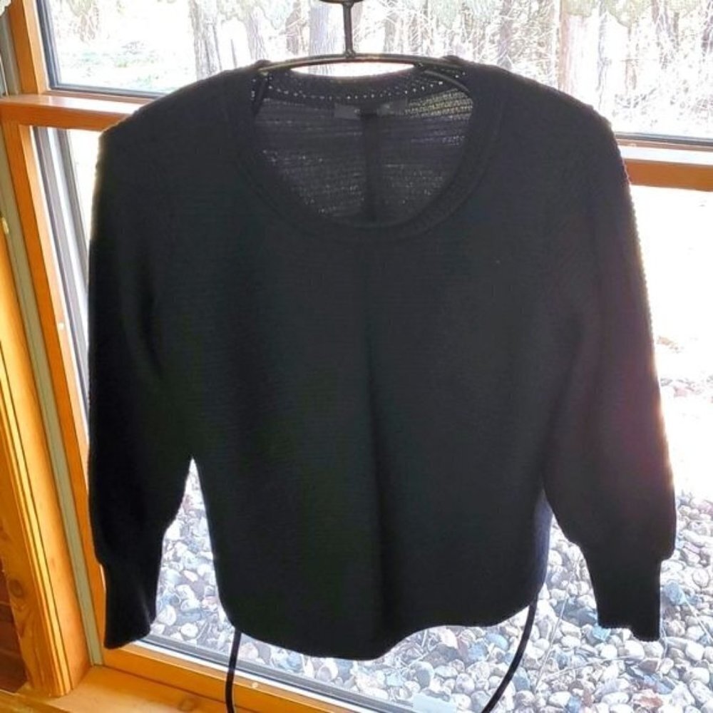 Cyrus Petite Black Ribbed Knit Crew Neck Long Sleeve Sweater PM